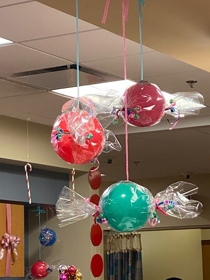 Balloon candies hanging from ceiling